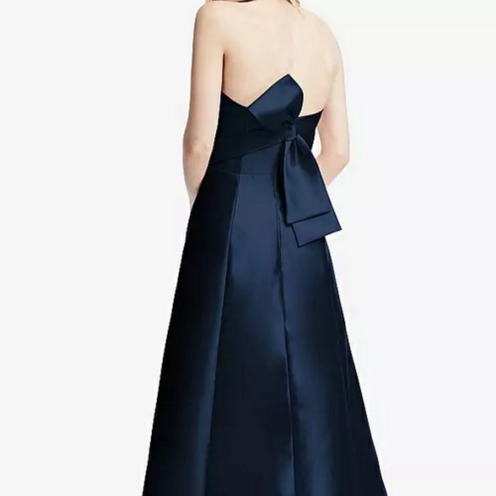 Alfred Sung Midnight Blue Strapless Satin A-Line Gown D842